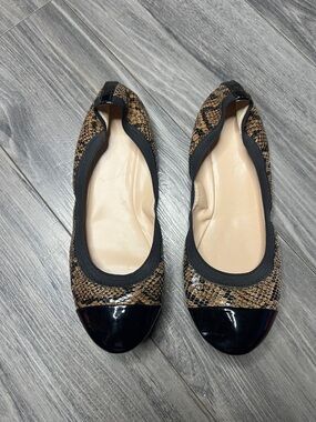 Cole Haan Snake-Print Ballet Flats with Black Patent Toe